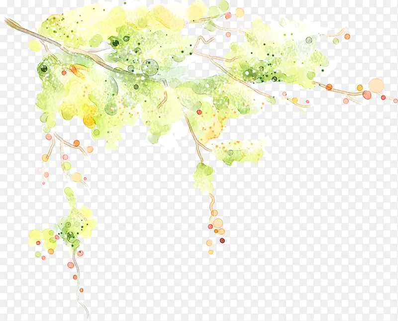 创意手绘水彩黄色的树木花卉