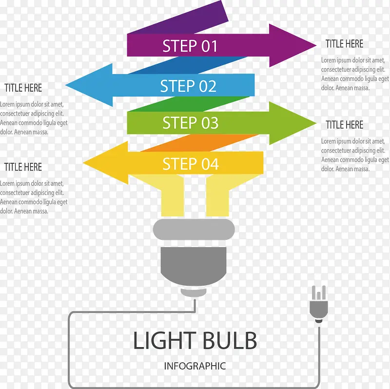矢量手绘灯泡箭头标签