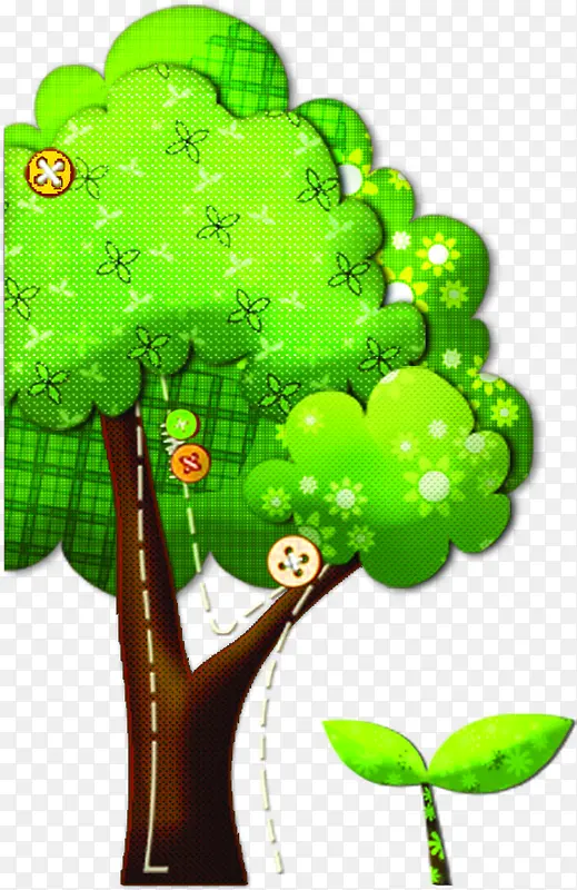 绿色手绘卡通山楂树创意