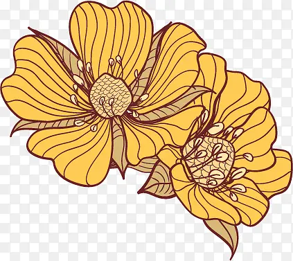 创意手绘黄色的花卉复古