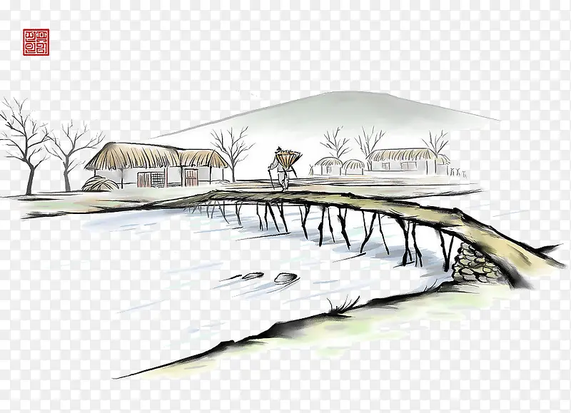 手绘复古风景建筑