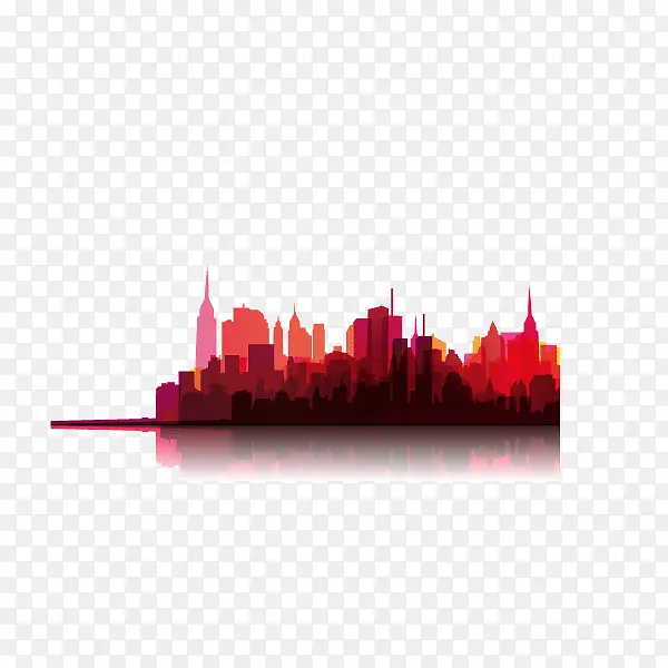 城市建筑 剪影 玫红色