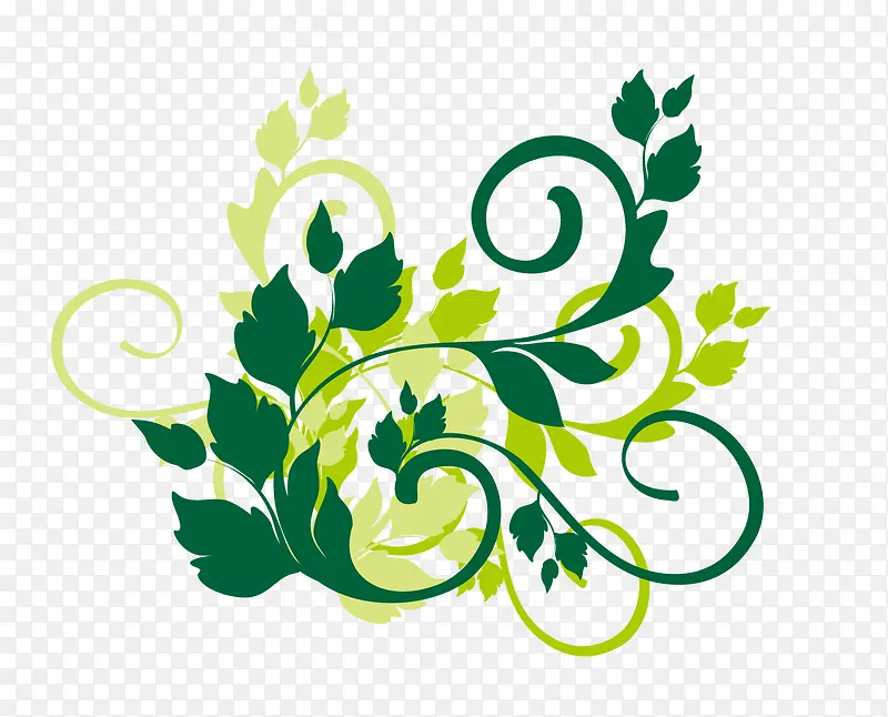 手绘绿色复古花纹装饰