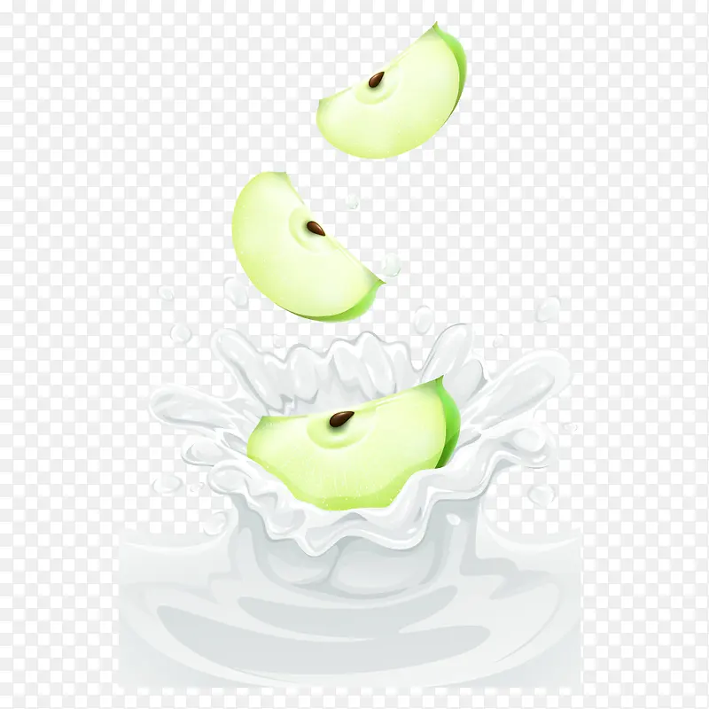 矢量白色奶花中的绿色苹果块