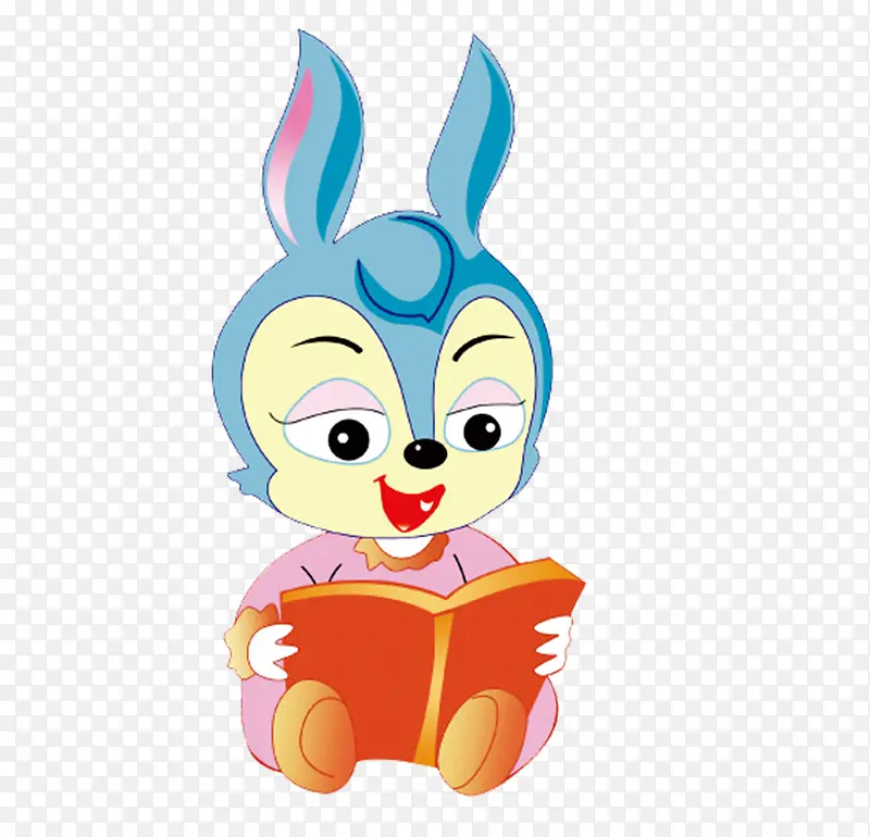 蓝色可爱小兔看书