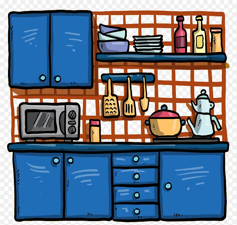 蓝色卡通厨房