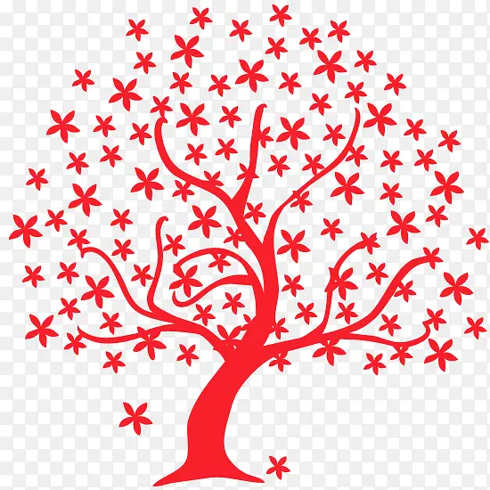 红色星星大树卡通背景