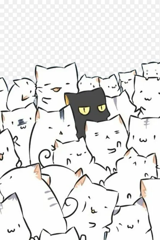 插画-白猫中的一只黑猫