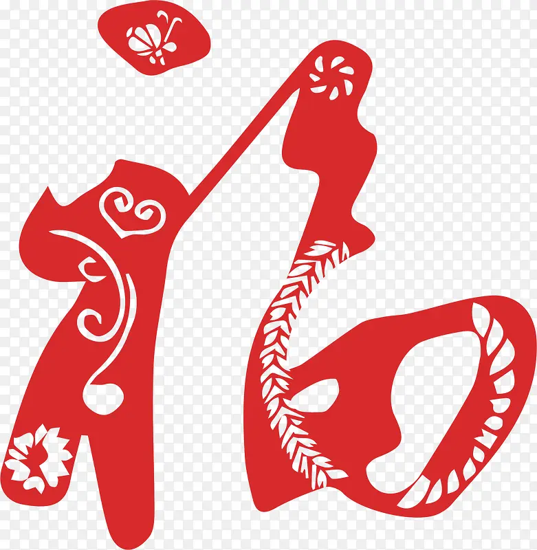 红色剪纸新年福字窗花庆祝