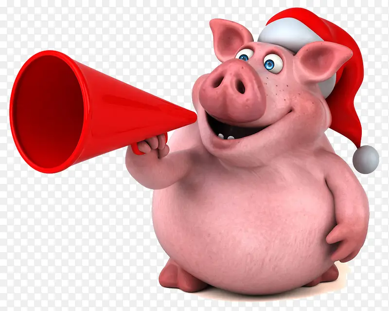 拿喇叭戴圣诞帽的猪