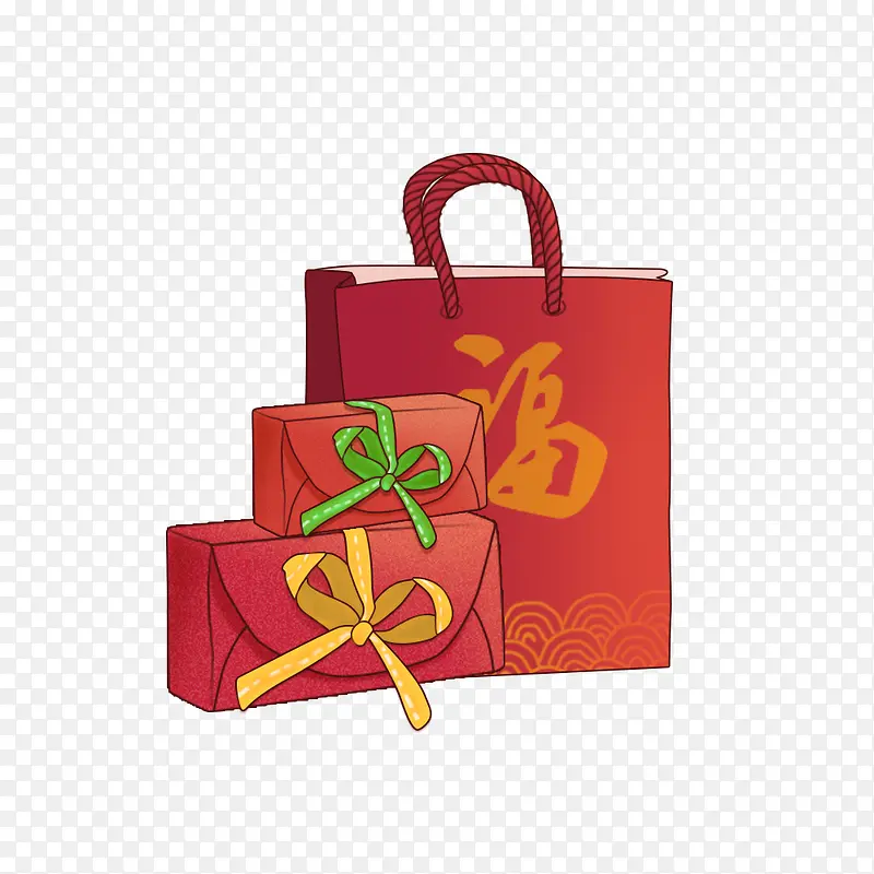红色礼盒新年礼物袋