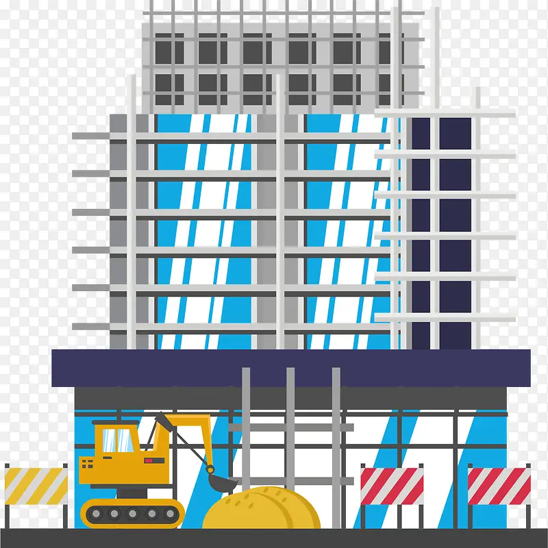 手绘矢量建设中大厦