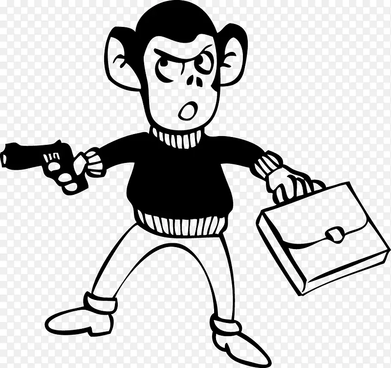 卡通手绘线条猴子拿枪
