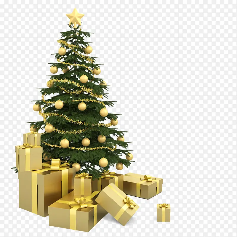 圣诞节圣诞树金黄礼物盒