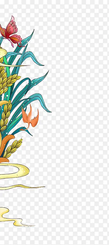 中国风手绘插画植物水稻