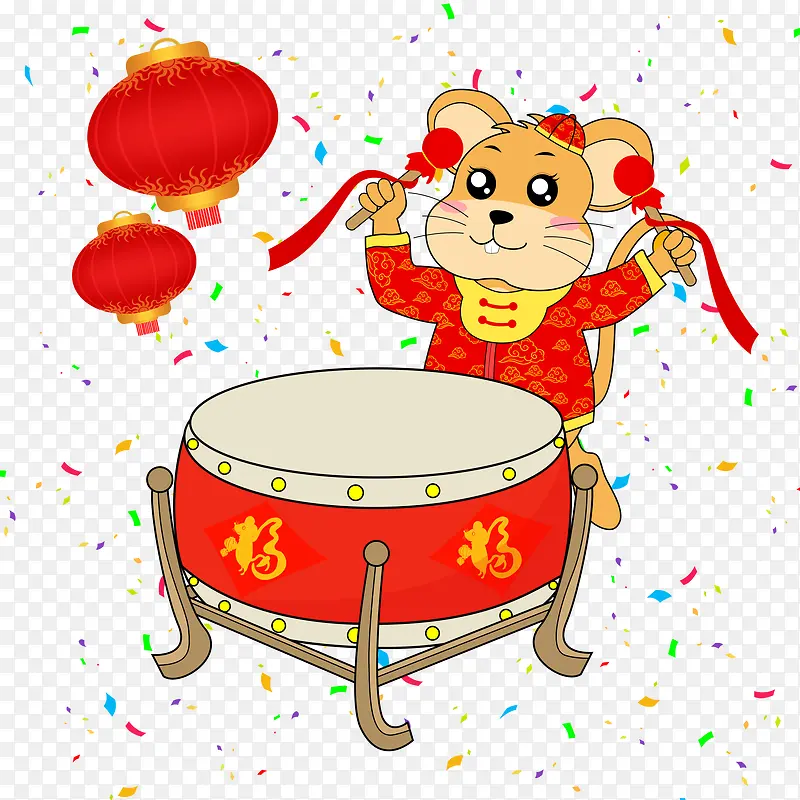 2020年春节喜庆鼠年打鼓卡通