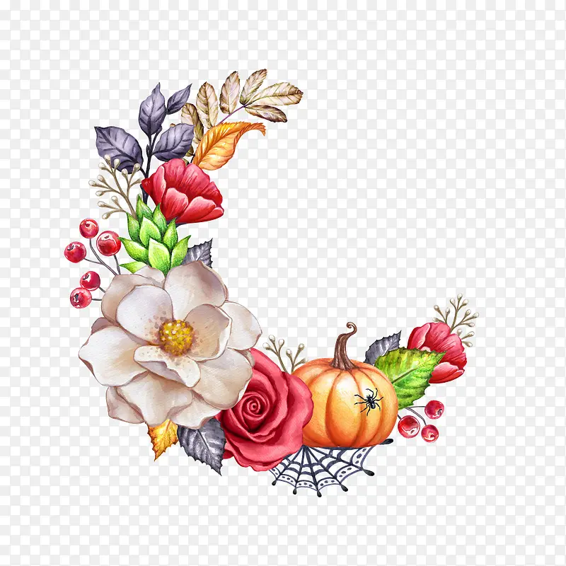 感恩节的南瓜与花
