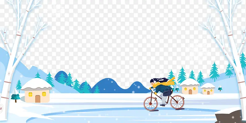 雪天骑自行车出门女孩