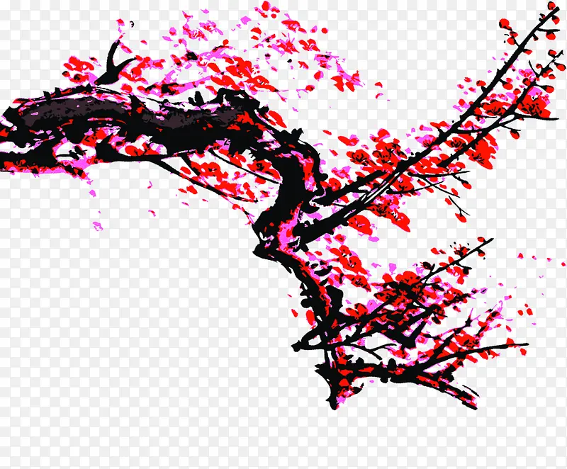 红色小花树枝装饰