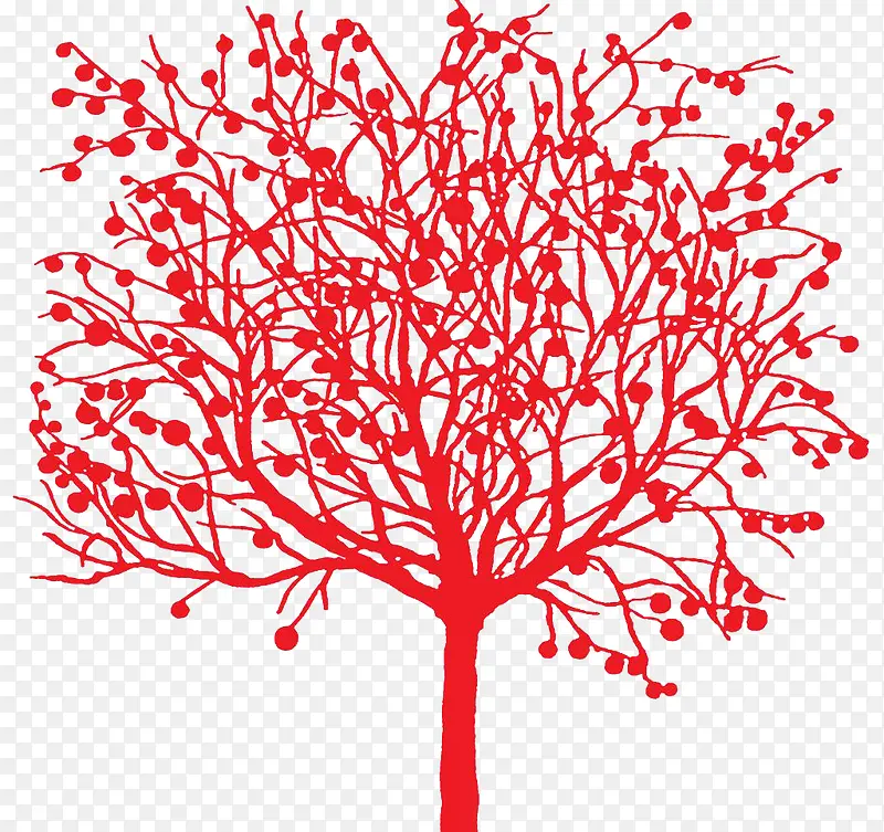 红色剪纸树