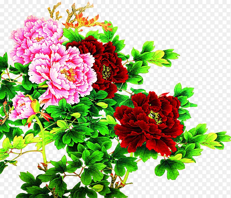 中秋节绿叶红粉色花朵