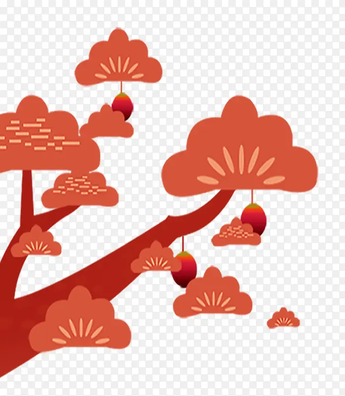 红色卡通梅花树