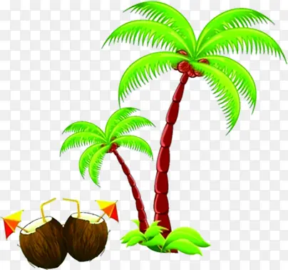 红色椰子树和椰汁
