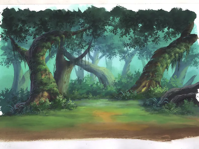 立绘彩绘风格树木树林环境渲染