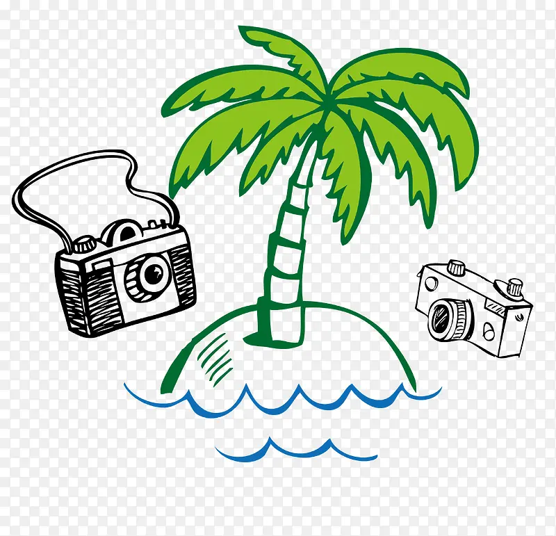 椰子树与相机手绘矢量