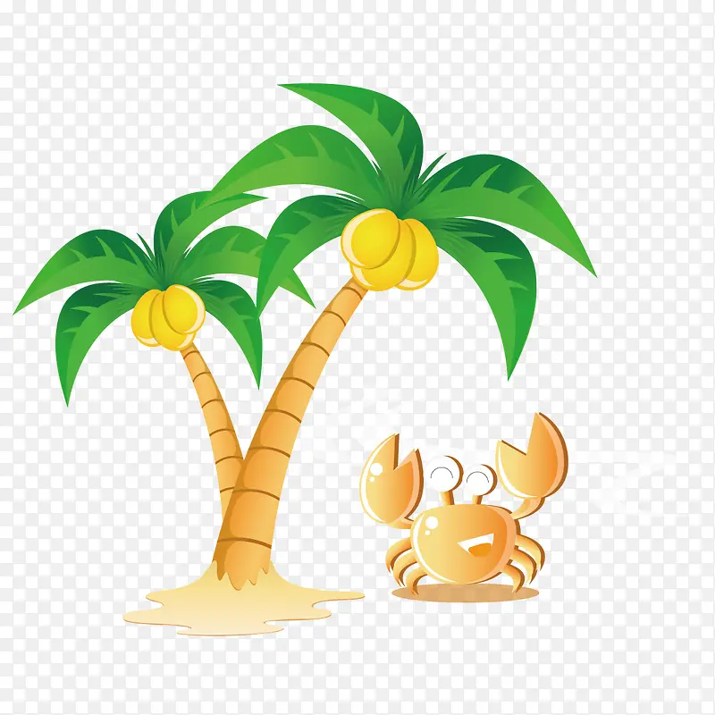 椰子树卡通螃蟹