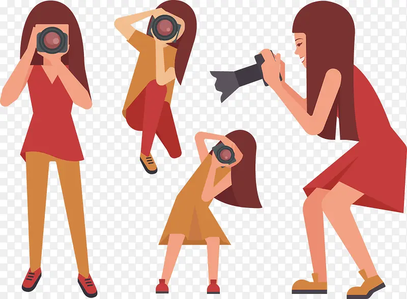矢量手绘照相的女孩