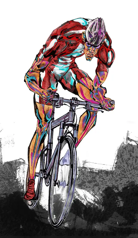 手绘人物男自行车