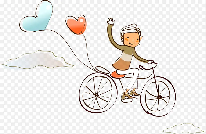 手绘卡通可爱自行车男孩