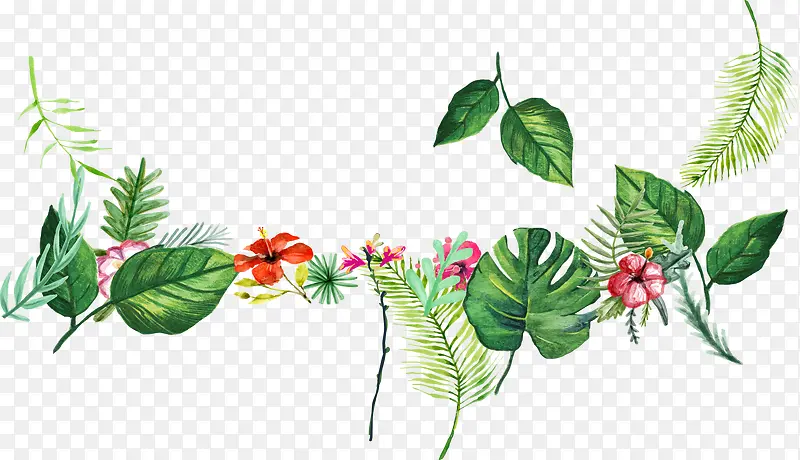 手绘卡通夏日海报植物花朵树叶