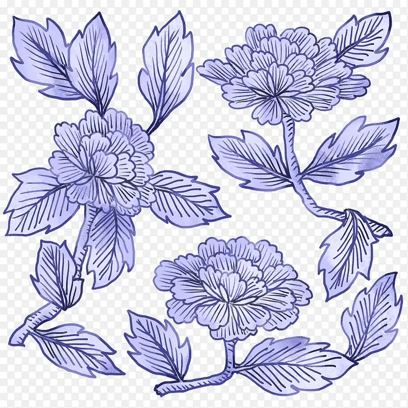 手绘蓝色植物花朵素材