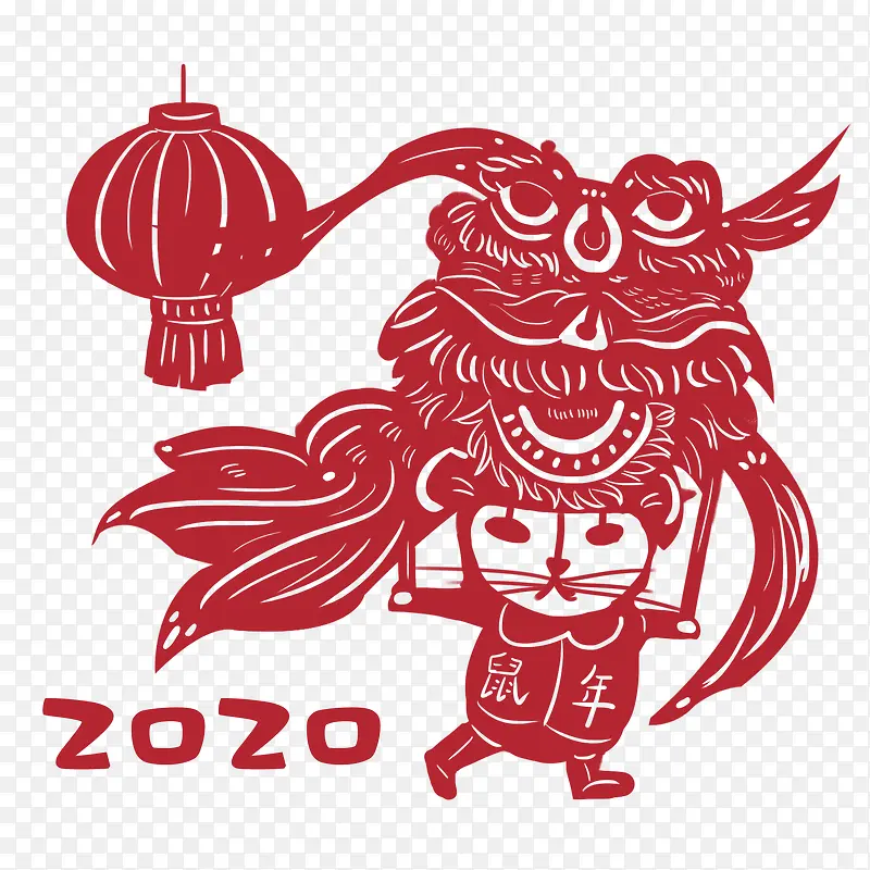 鼠年剪纸风舞狮子