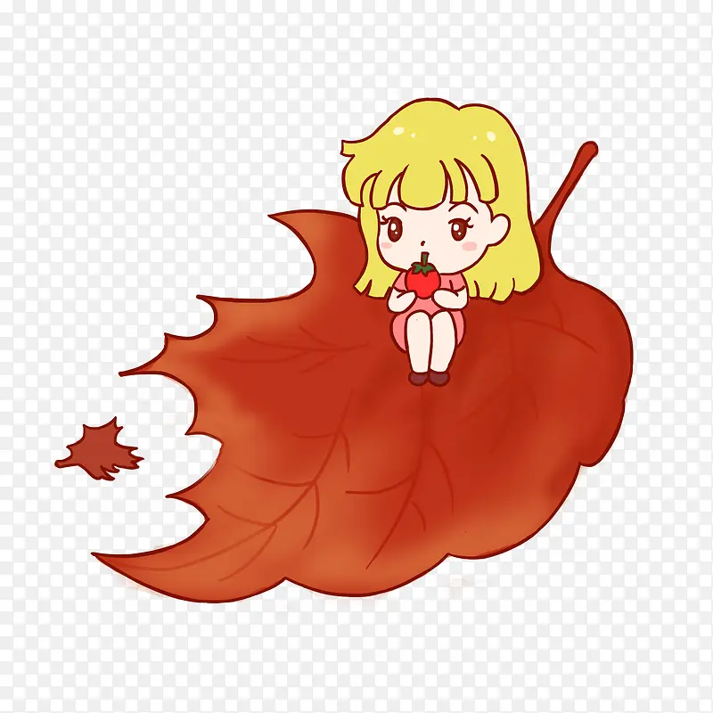 原创手绘枫叶可爱萌少女