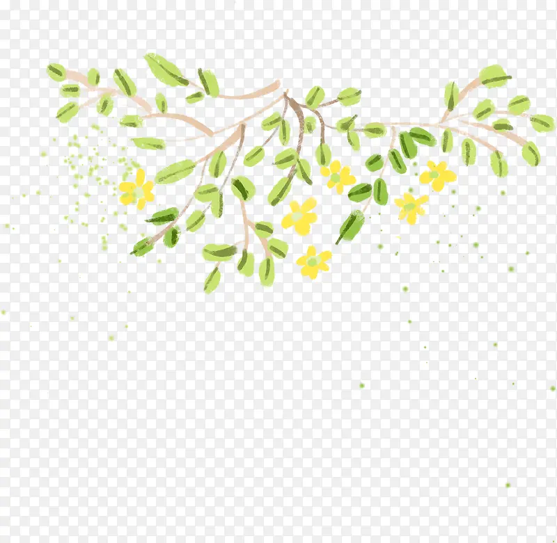手绘黄色小花枝条植物