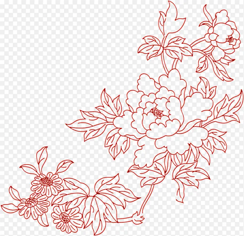 手绘线条镂空花朵花枝