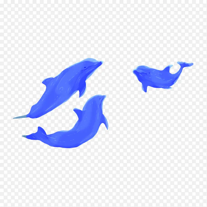 手绘插画风格可爱的蓝色小鲸鱼