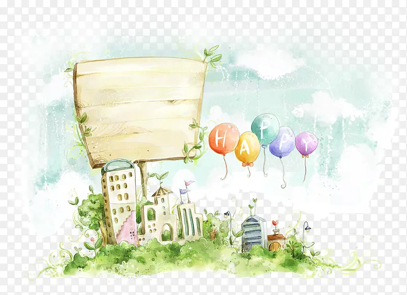 卡通城市气球