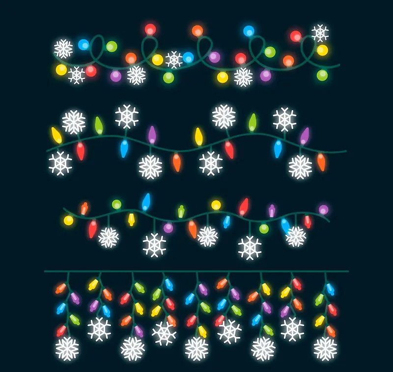 4款创意雪花节日彩灯串矢量图