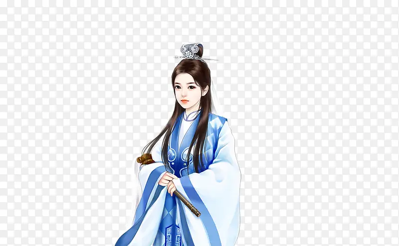 汉服青色烟雨