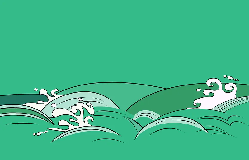 绿色卡通大海海浪