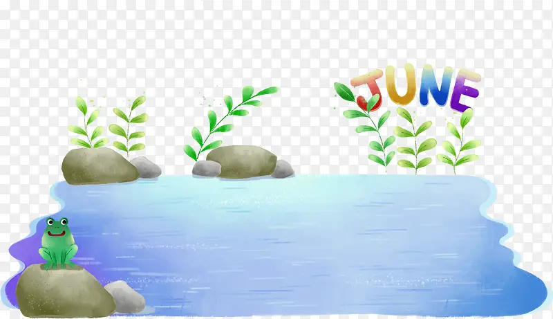 手绘卡通大海植物
