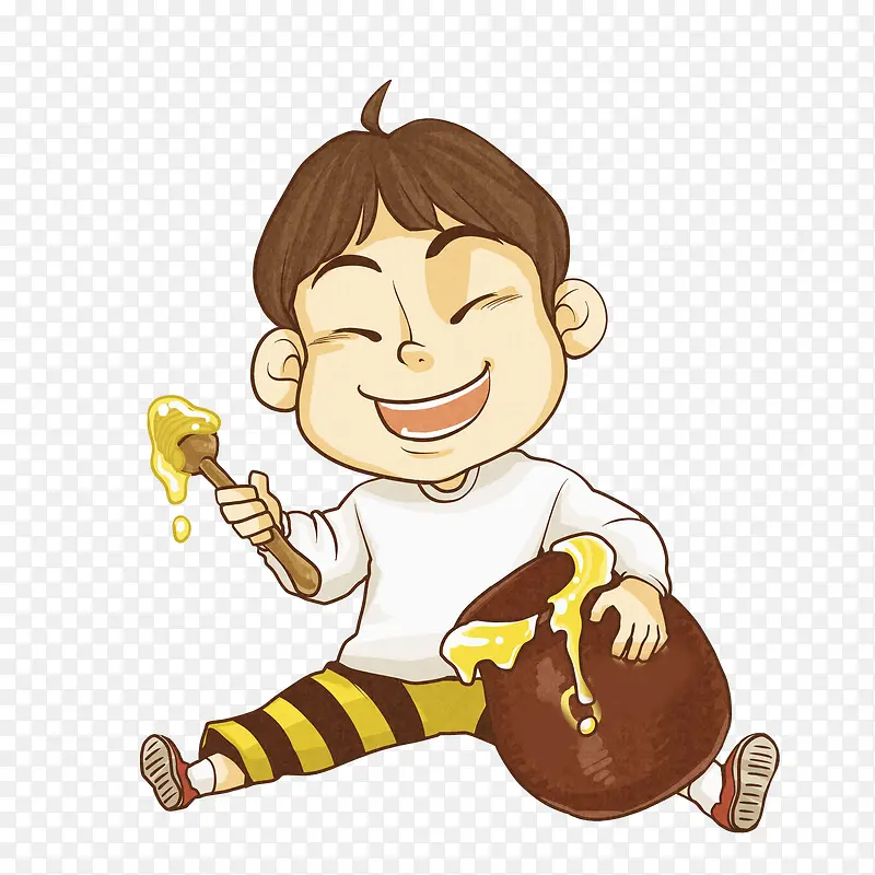 小男孩高兴吃蜂蜜