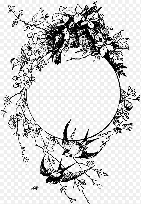 麻雀花卉装饰插图