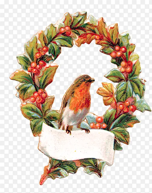 圣诞花环和鸟