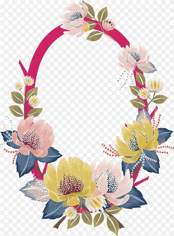 手绘花朵植物装饰设计花环