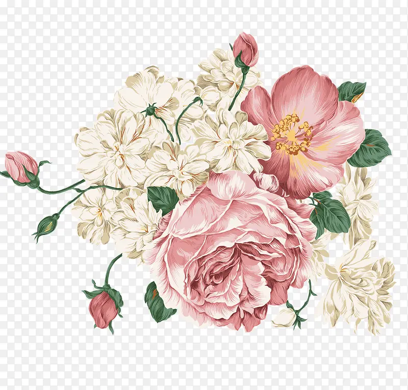 白粉色手绘花朵
